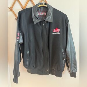 Choko Design XL Black Wool & Leather Varsity Bomber Jacket